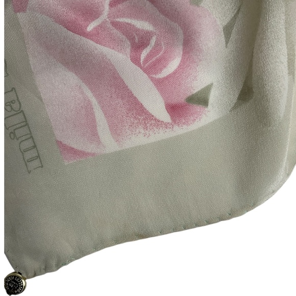 MILA SCHÔN Women's 100% Silk Scarf LUXURY Gray Pink Floral Logo EUC - Picture 3 of 7